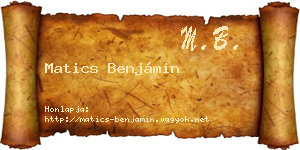 Matics Benjámin névjegykártya
